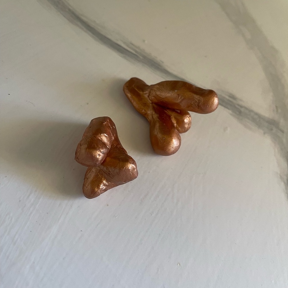 Handmade, polymer, clay sculpture, phallic, gold, small figurines set